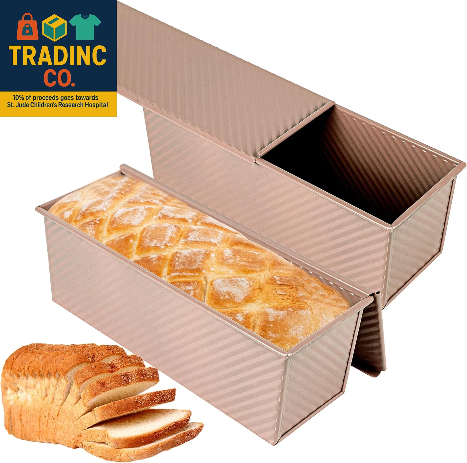 2-Pack 2.2Lb Gold Pullman Loaf Pan with Lid, Premium Non-Stick Coating Bread Pan