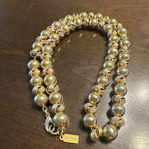 Talbots Gold Tone Beaded Necklace Heavy Hand Knotted 20” - Picture 2 of 12