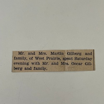 Mr. & Mrs. Marting Gilberg of West Prairie 1936 Galesville WI Clipping SAH6-S29