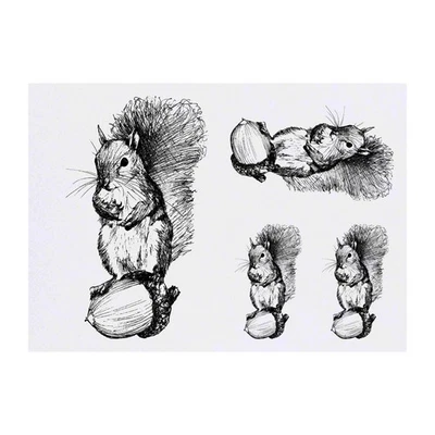 AZEEDA 4 x 'Squirrel With Acorn' Temporary Tattoos / Transfers (TO00007581)