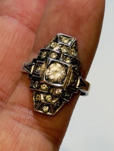 Art Deco Sterling Silver Ring W/ Clear Stones Size 5.5
