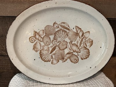 Stonehenge Midwinter Seascape Seashell Platter Oval HTF 13.5  Stoneware Brown