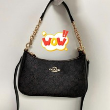 Coach CV933 Teri Shoulder Bag in Signature Canvas Walnut/Black FREE SHIPPING