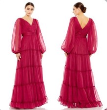 Mac Duggal Berry Ruffle Tiered Long Puff Sleeve A-Line Dress Size 20