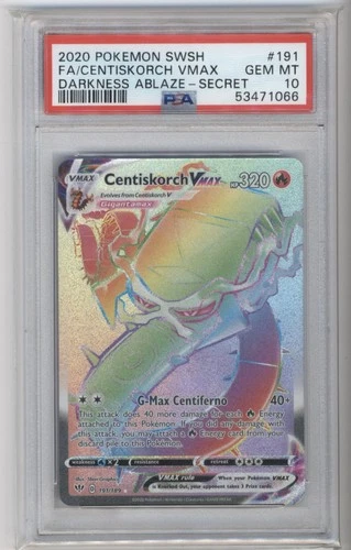 Pokemon Darkness Ablaze Centiskorch Vmax Secret Rainbow FA 191/189 PSA 10 Gem