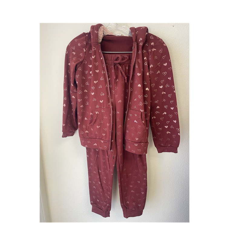 Emma & Elsa Girls 14 (L) 2-Pc Fleece Heart Zip Hoodie & Pants Set Burgundy