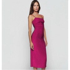 Reformation Dress Breslin Knot Glitter Maxi Pink Large