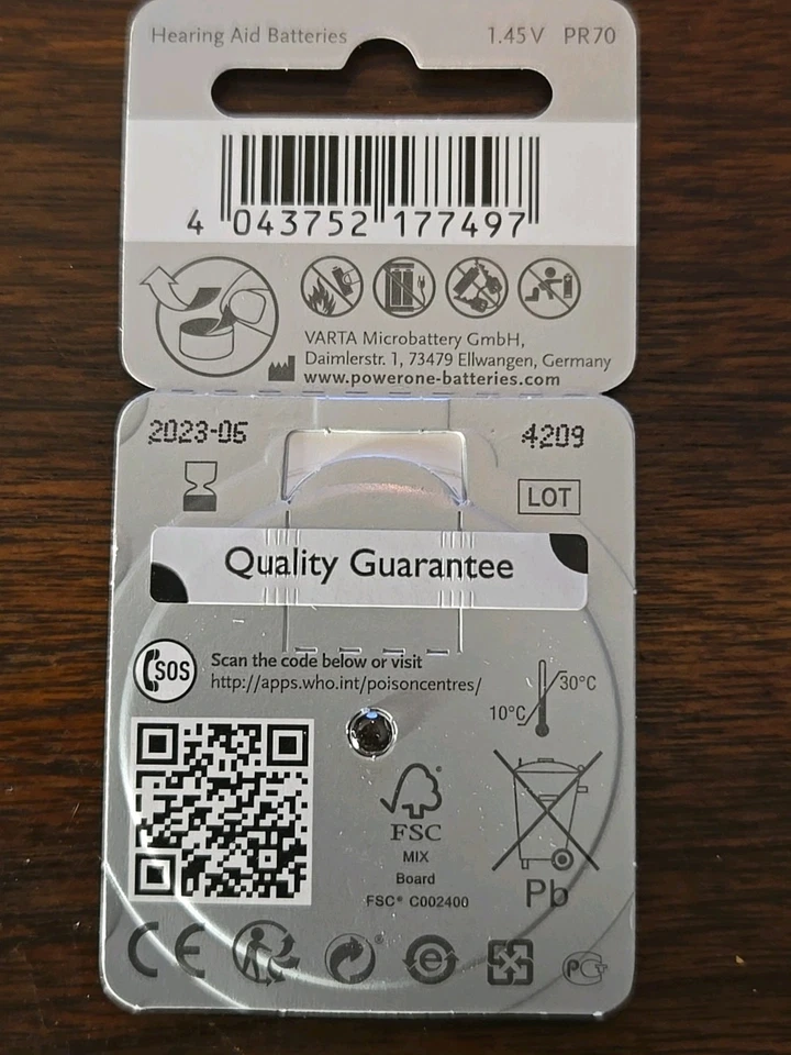 6 PowerOne Hearing Aid Batteries Size P10 New Sealed PR70 1.45v - Image 3 of 3