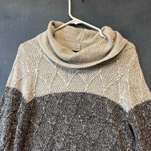 Jeanne Pierre Sweater Fisherman Tunic Colorblock Cable Knit Cowl Neck Preppy LG - Picture 11 of 12