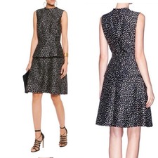 Tory Burch Wool Silk Fit Flare Dress Animal Fawn Print Black Dot Sleeveless 8