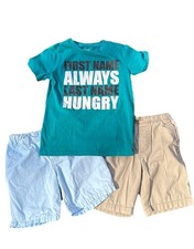 Boy's Set Funny Always Hungry Graphic bcg Tee T Cat Jack Shorts 7/8 Outfit