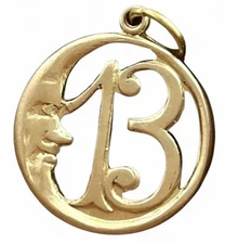 Lucky Charm Necklace Pendant Lucky Number 13 Crescent Moon Brass Jewelry Charm
