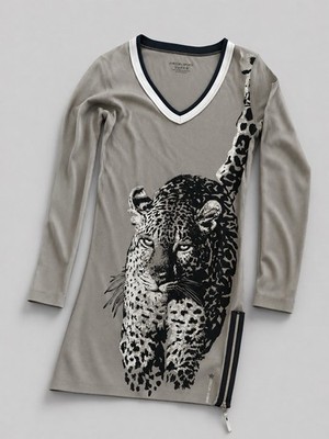 Marc Cain T-Shirt Kleid Katzen N2 Gr 36 Longshirt So Süß Leo In Rippstoff