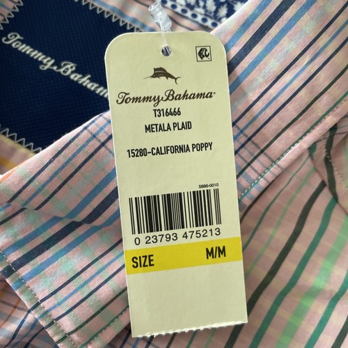 Tommy Bahama Metala Plaid Mens Medium New Tags Shirt California Poppy Flip Cuff - Picture 5 of 13