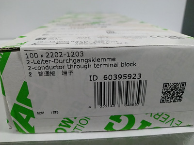 Wago 2202-1203, 2-conductor through terminal block, box of 100