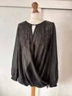 Twiggy Marks & Spencer Bluse Top 14 Schwarz Perlen Pailletten Wickel Abend Party