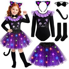 Black Cat Costume for Girls, Girls Halloween Costume Light Up Tutu Skirt  Ca...