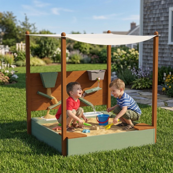 Aiyaplay Sandkasten Mit Dach 116X112,5Cm Sandkiste Aus Holz FüR 3-6 Jahre Kinder-image