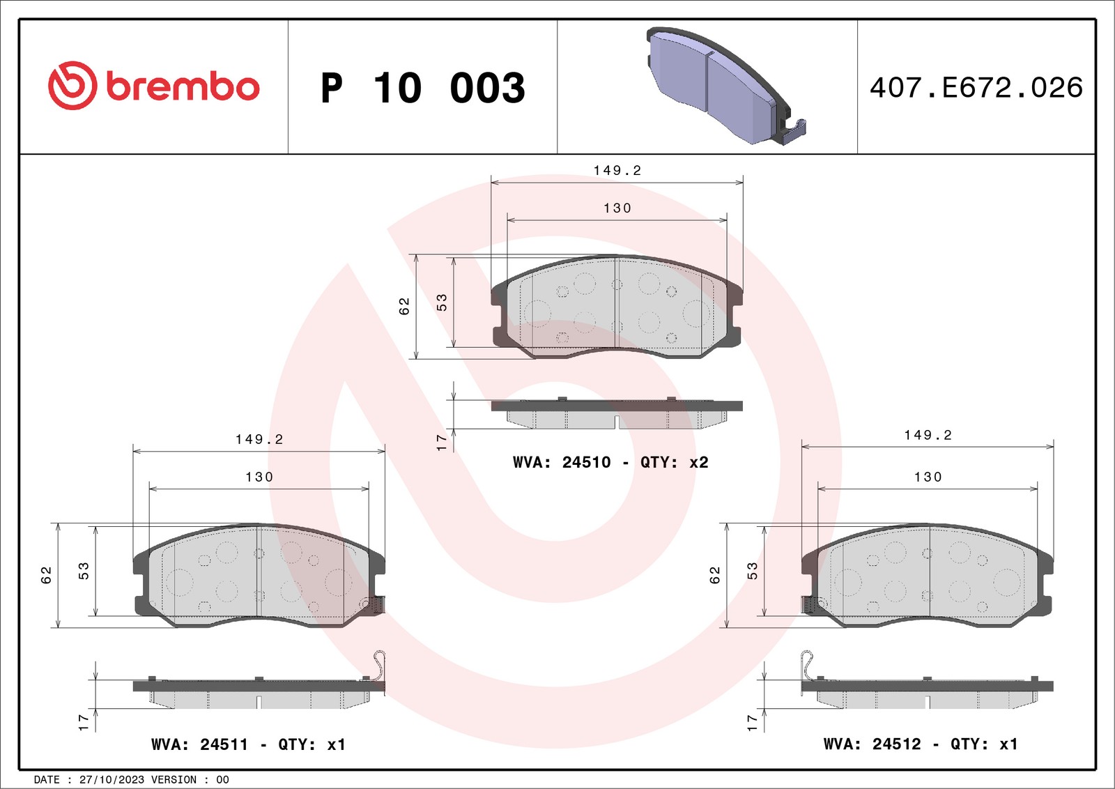 Für BREMBO P 10 003 Brake Pad Set, disc brake P 10 003 Brake pads set front (wi - Bild 6