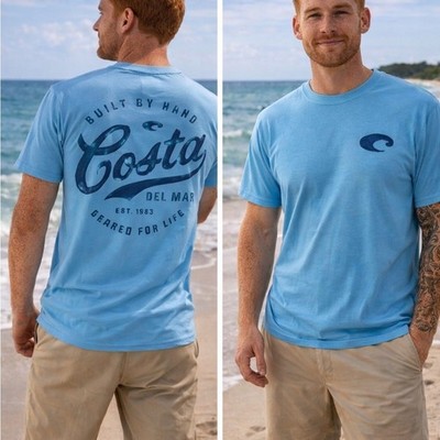 Costa Del Mar Blue Graphic Tee Men s Medium Fishing Beach Logo Shirt NWT
