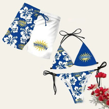 Twisted Tea Couple Swimwear Set   Swim Bra  Bikini  Men  s Beach Shorts