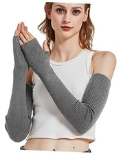  Wool Blend Warm Arm Warmers Super Soft Long Fingerless Gloves for Deep Gray