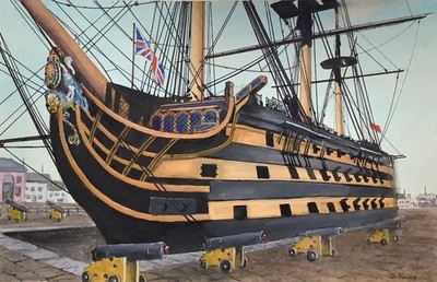 Original Matted Watercolor - HMS VICTORY by Pennsylvania Artist David Young