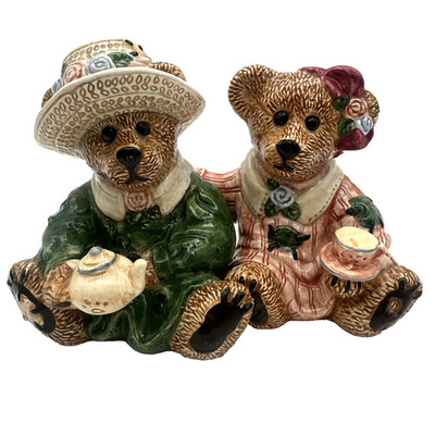 Vintage 1997 Bearware Pottery Salt & Pepper Shakers Limited Edition Tea Party
