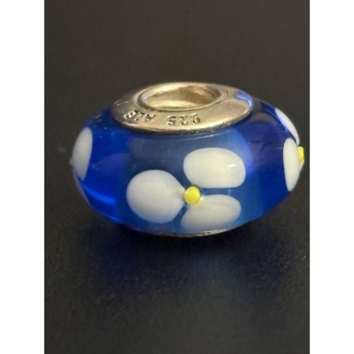 Pandora Blue Murano Glass Flower Charm 925 ALE