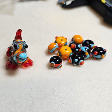 Artisan Made Lampwork Glass Tropical Fish Focal Bead w/ Round Beads Orange Aqua