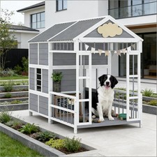 Large Outdoor Wooden Dog House Spacious Pet Kennel Weatherproof Sturdy Shelter