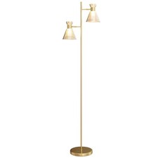 HOMCOM Standing Lamp with Adjustable Dual Head, Modern Floor Lamp, Gold Tone