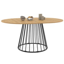 Table à manger extensible ronde YUNA 4-8 personnes plateau bois et pied filaire