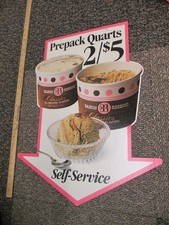 Baskin Robbins ice cream PREPACK QUARTS 1989 store display sign ARROW LG