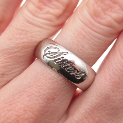 925 Sterling Silver Vintage Sisters Band Ring Size 8.25