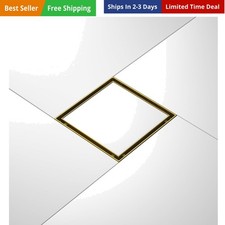 Square Shower Drain 8", Brushed Gold Floor Drain with Tiled Insert Grate  Ha...