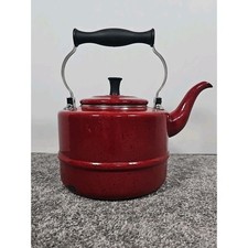 Paula Deen Speckled Burgundy/ Red Enamel Stove Top Tea Kettle/Tea Pot Has A Chip
