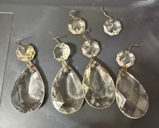 Vintage Crystal Chandelier Tear Drop Prism  Octagon Bead Faceted Lot Of 4