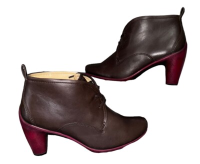 ECCO SCULPTURED BOOTIES WOMENS BROWN LEATHER LACE UP SIZE 38