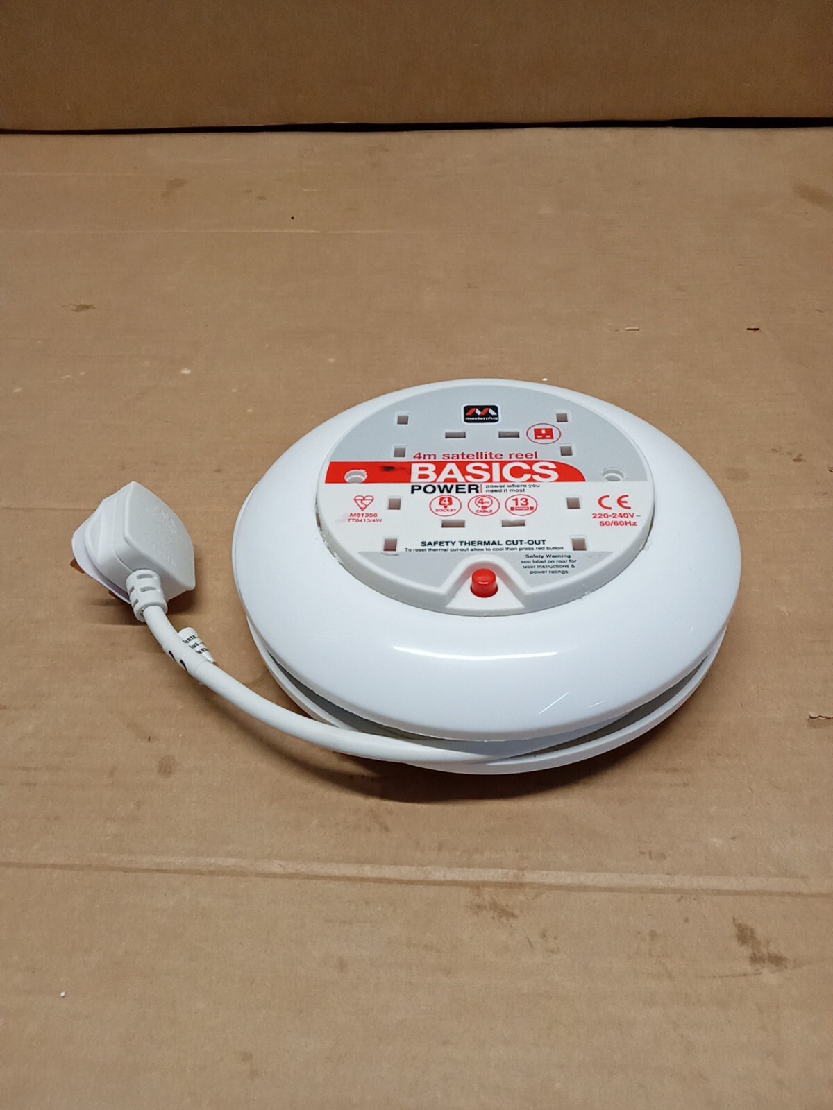 Masterplug MSTSCT04134W Cassette Reel 4M 13A 4 Socket Thermal Cutout White.