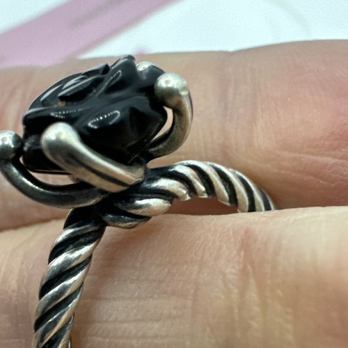 Anillo Pandora Plata Negro Ónix Rosa Flor Torcida Banda #190843 Talla 54 Genuino - Imagen 9 de 14