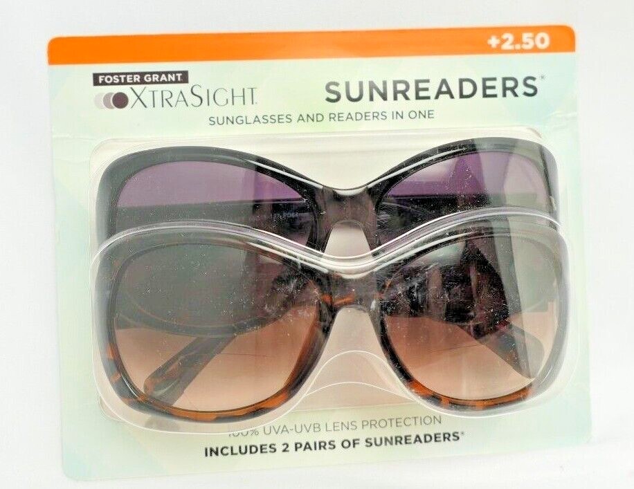 2pk Foster Grant XtraSight Womens SunReaders 100UV ZARIAH BLK & TOR