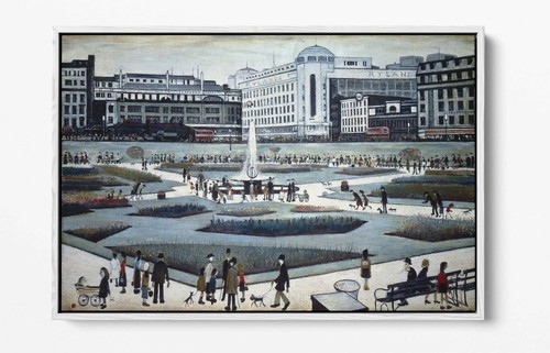 LS LOWRY PICCADILLY GARDENS -FLOAT EFFECT CANVAS WALL ART PIC PRINT- GREY WHITE - Picture 8 of 12