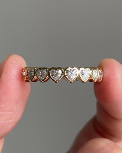 Heart Shape VVS Diamond Studded 14k Solid Gold Beautiful Handmade Ring For Women - Picture 2 of 4