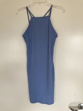forever 21 blue tank dress m ribbed criss cross back above knee thin straps