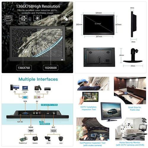 13.3'' IPS LCD Screen USB HDMI VGA Display CCTV Security Monitor for Rapberry Pi - Picture 11 of 12