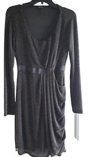 DAISY FUENTES Knit Dress - S - Scoop Neck, Long Slvs, Faux Wrap, Elast. Waist