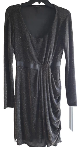 DAISY FUENTES Knit Dress - S - Scoop Neck, Long Slvs, Faux Wrap, Elast. Waist