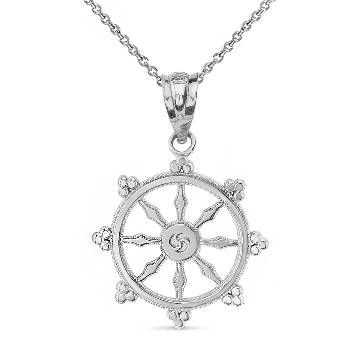 Solid Gold Or 925 Silver Buddhism Dharmachakra Dharma Wheel
