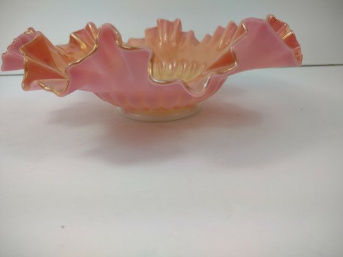 Antik Neu Martinsville Glas Muranese Pfirsichblas irisiert rosa Schüssel gekräuselt - Bild 9 von 12